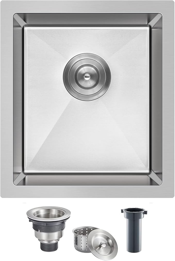 15 inch Undermount Bar Sink, Stainless Steel Handmade Single Bowl Kitchen Sink by DROPINKITCHENSINK