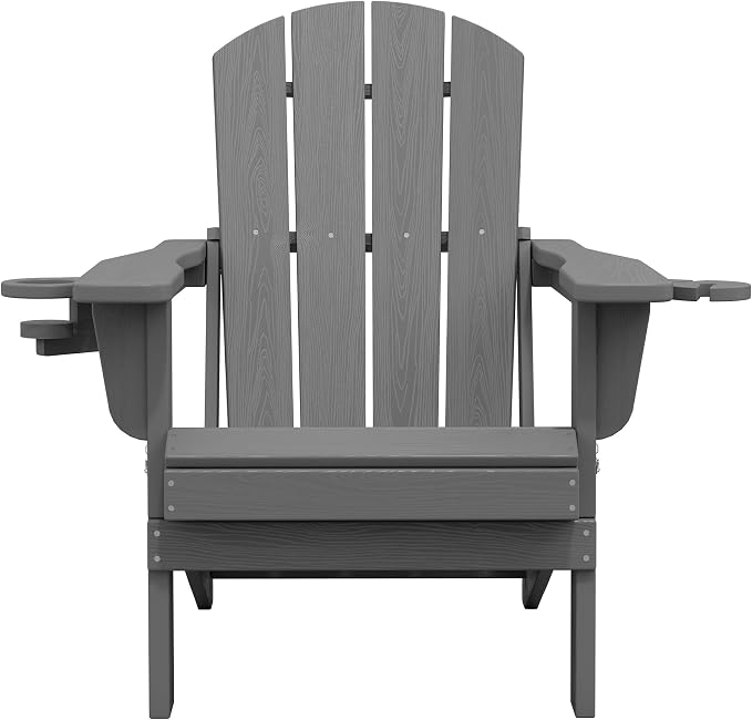 SERWALL Folding Adirondack Chair, Dual Cup Holders & All-Weather HDPE, - Image 3