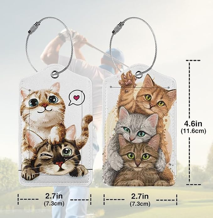 2 Pack Luggage Tags for suitcases Cute Funny cat Luggage Tag, Leather Stainless - Image 2