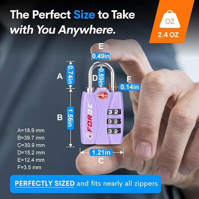 Forge Luggage Locks TSA Approved 2 Pack Purple, Small Combination Lock - Image 4