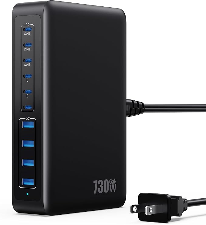 730W USB C Charger Block, 10-Ports GaN V Fast Charging Station Hub, QC4.0+3 PD by Ekrist