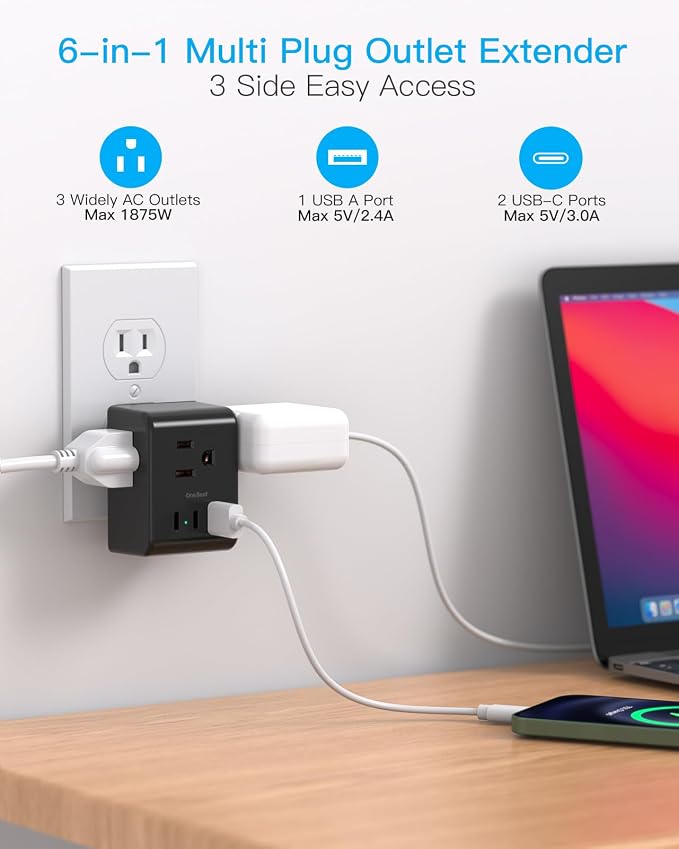 Multi Plug Outlet Extender, Power Strip Non Surge Protector Electric Outlet - Image 2