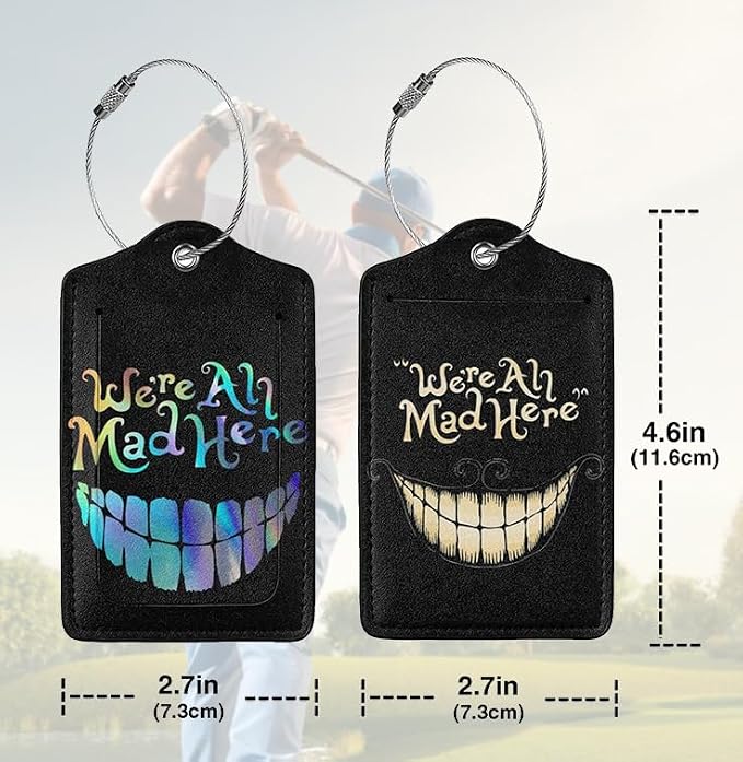 2 Pack Luggage Tags for suitcases Funny Cute Smiley Face We're All Mad Here - Image 2