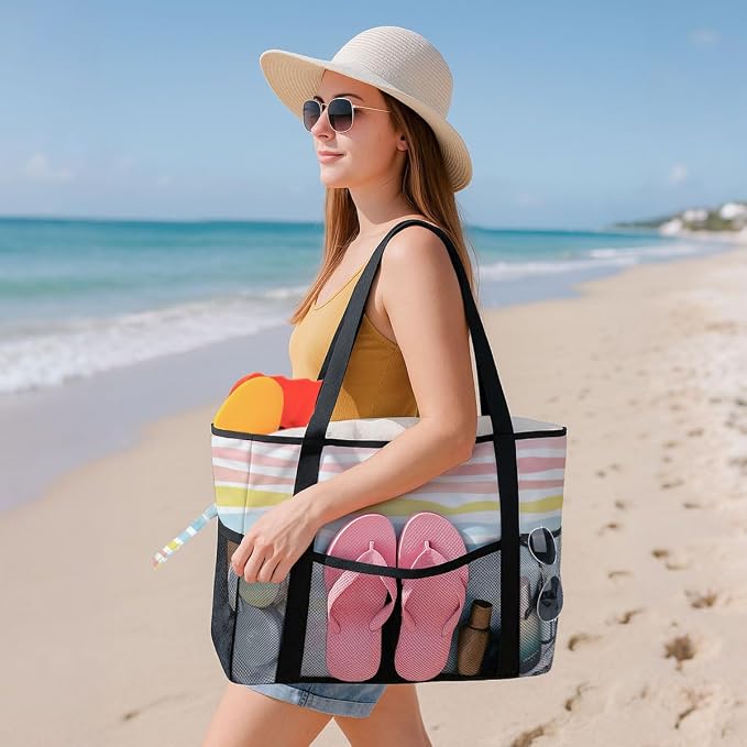 8-Pocket Waterproof Tote for Women -Sandproof Beach Bag - Image 2