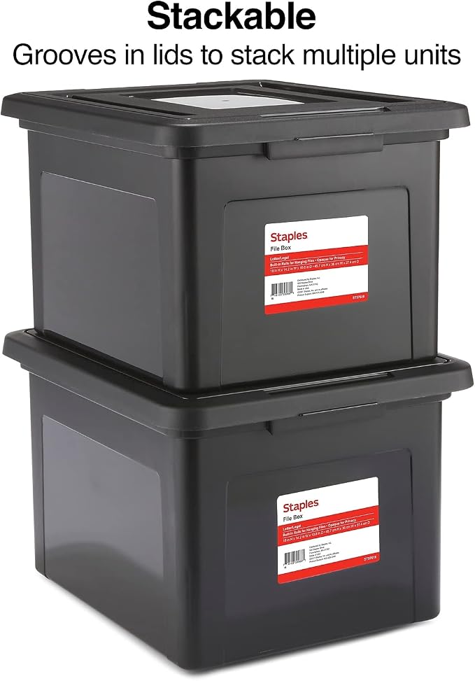 STAPLES Hanging File Folder Box, Storage Bin Organizer, Snap Lid, Letter & - Image 4
