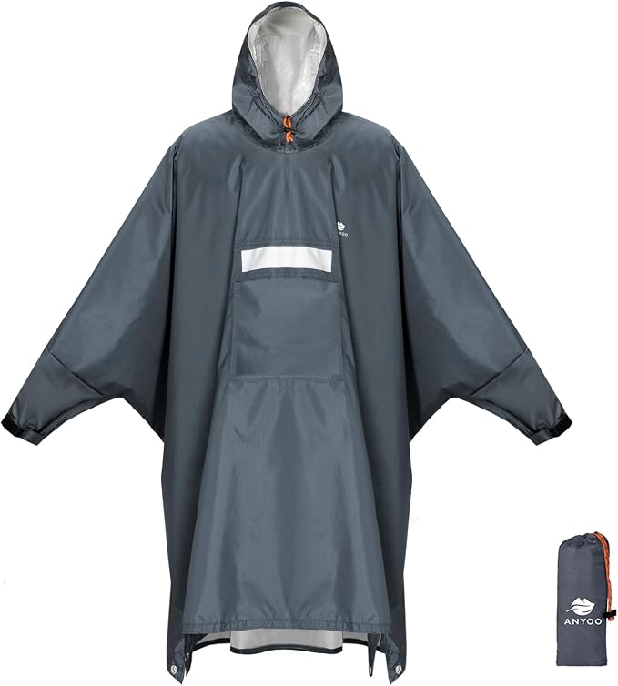 ANYOO Hooded Rain Poncho for Adults Waterproof Lightweight Rain Coat for Men by Anyoo