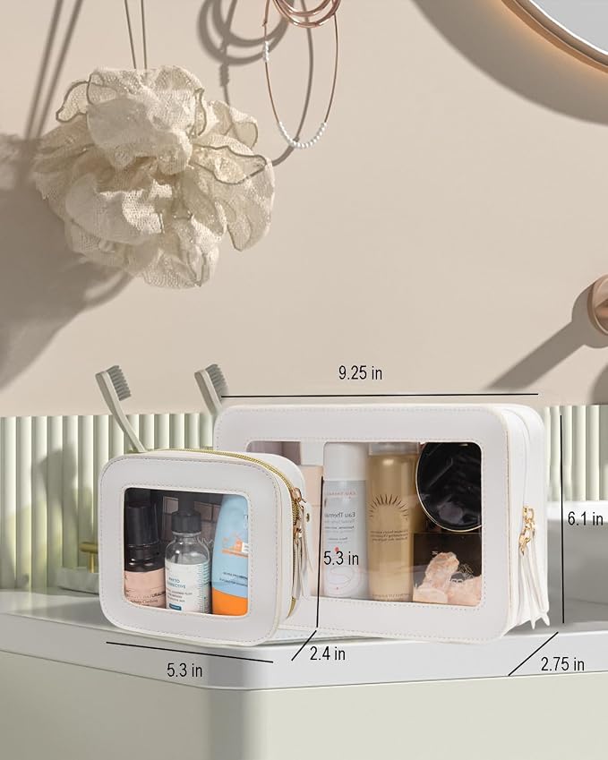 2 Pcs Clear Makup Bag Set, Small Travel Cosmetic Case Waterproof Clear Cosmetic - Image 2