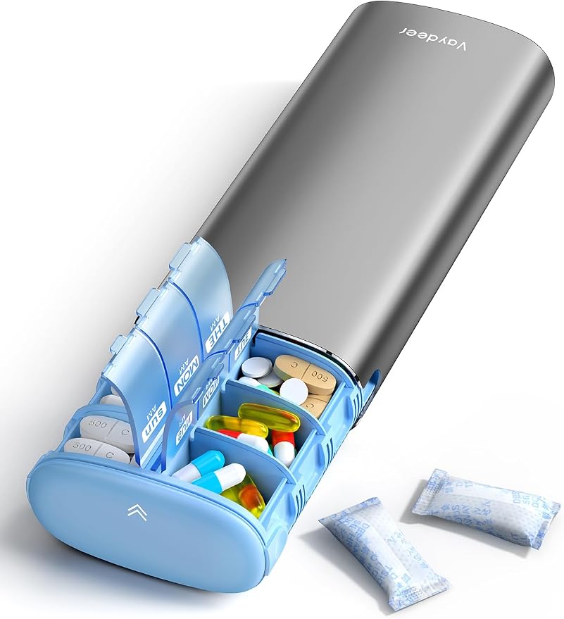 Vaydeer Metal 7 Day Pill Organizer 2 Times a Day – AM PM Weekly Travel Pill Case by Vaydeer