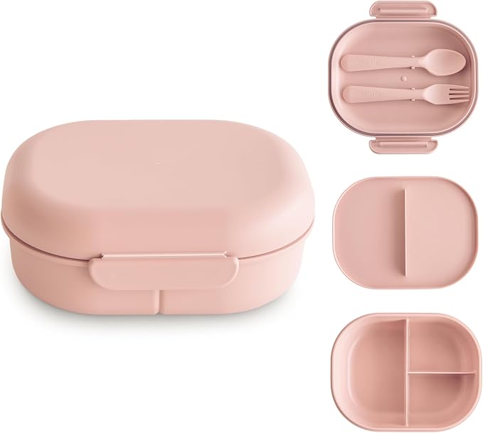 mushie Kids Bento Lunch Box | 3-Compartment & Removable Divider + Fork & Spoon by mushie