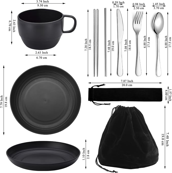 Camping Essentials Set, HOMQUEN Camping Plates and Bowls Set, Coffee Mug - Image 2