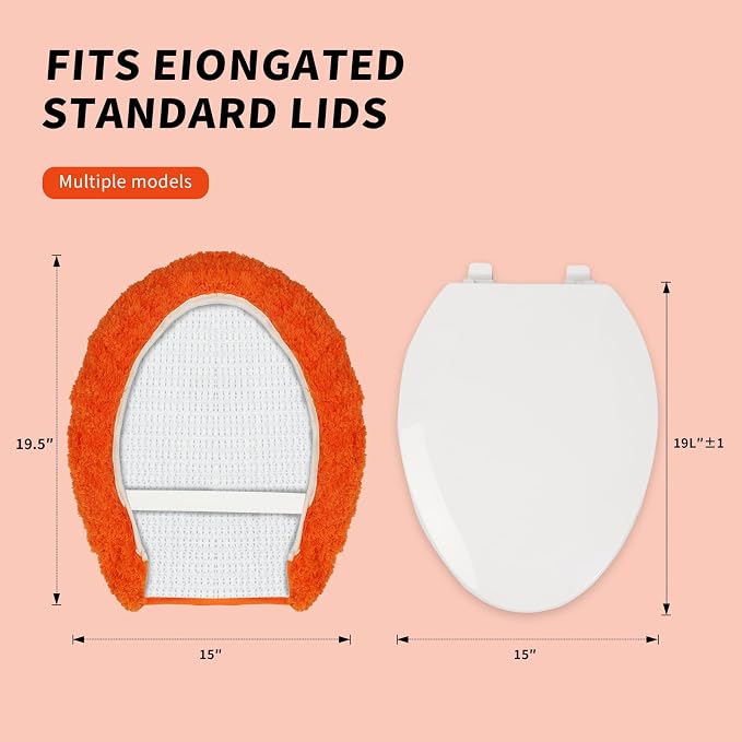 Microfiber Elongated Toilet Seat Cover 19.5"x 15" Machine Washable Solid Toilet - Image 2