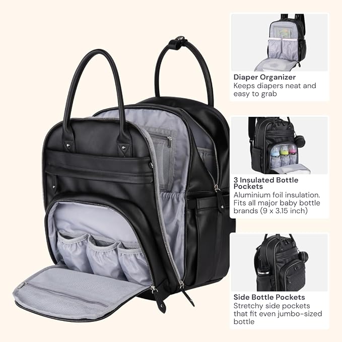 BabbleRoo Leather Diaper Bag Backpack - Image 5