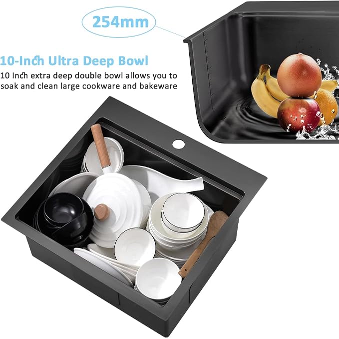 15 Inch Black Bar Sink Drop In Workstation-Bokaiya 15x15 Drop In Bar Sink Small - Image 6