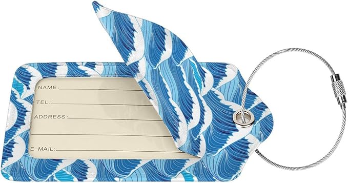 2PC Cartoon Waves Luggage Tag, Cute Blue Sublimation Printed Travel Suitcase - Image 2