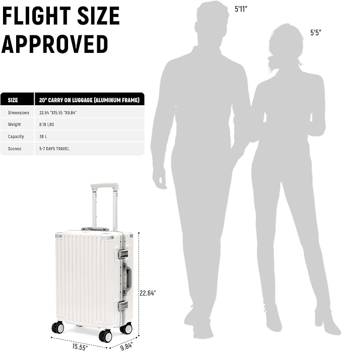 UrbanExplorer 20 Inch Carry On Luggage Aluminum Frame Airline Approved - Image 2
