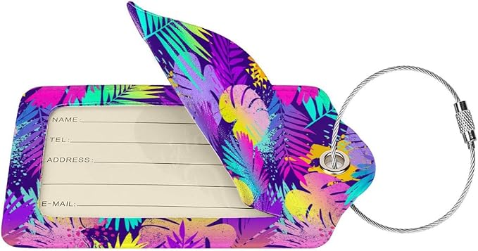 Set of 2 Purple Leaves of Palms Tree Luggage Tags - Image 2
