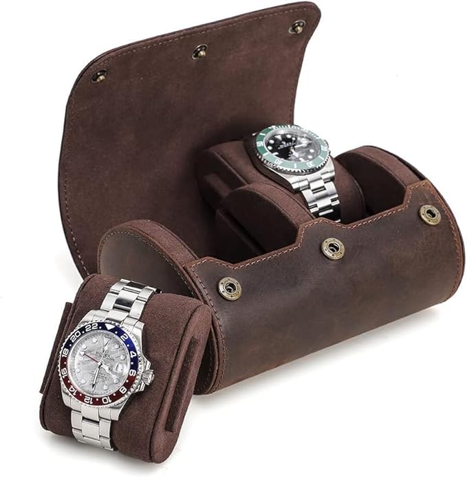 Genuine Leather Watch Roll Travel Case, 2 Slots Vintage Full Grain Leather by UPRESYE
