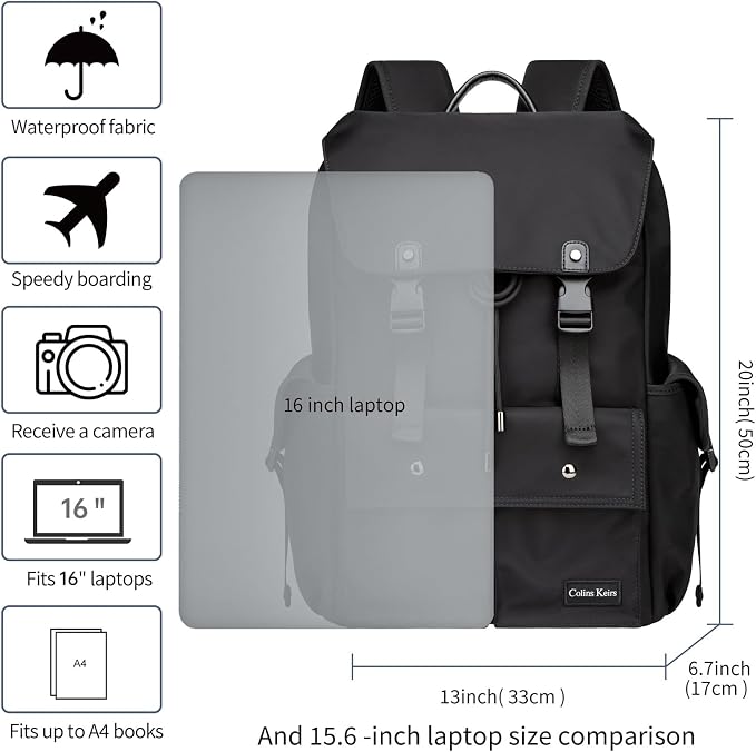 Black backpack for men, 16 inch laptop backpack - Image 7