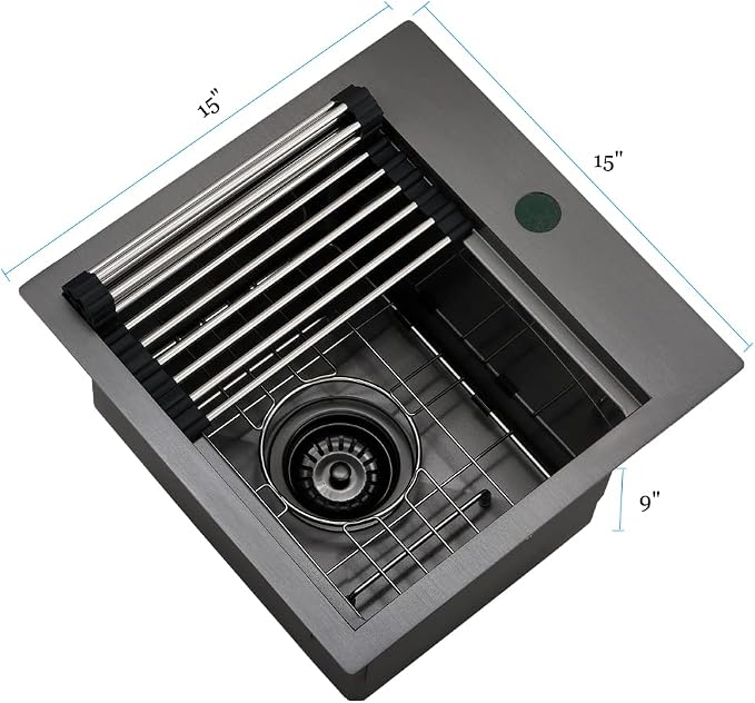 15 Inch Black Bar Sink Drop In Workstation-Bokaiya 15x15 Drop In Bar Sink Small - Image 8