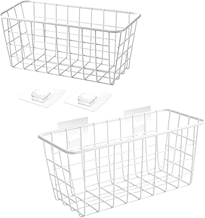 2 Set LeleCAT Hanging Wall Basket Organizer Over the Cabinet Door Adhesive Wire by LeleCAT