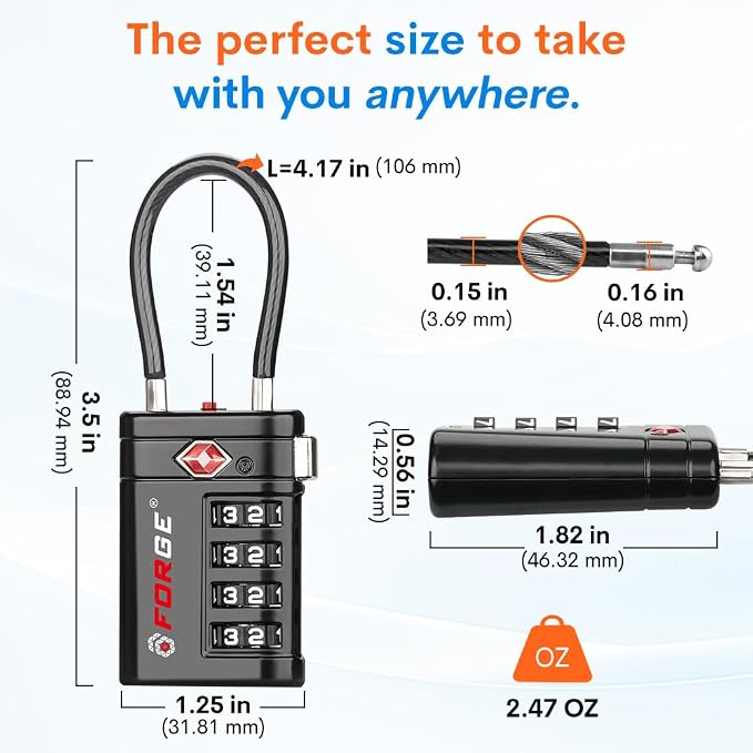 Forge TSA Approved Luggage Locks 4 Digit Combination TSA Travel Locks - Image 7