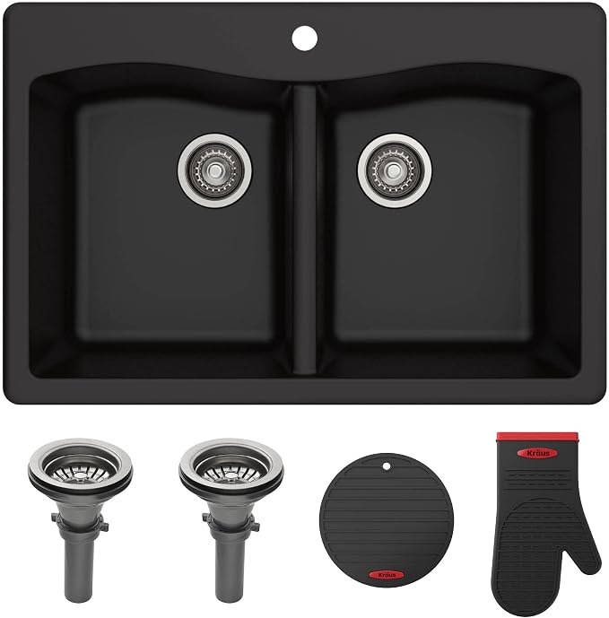 KRAUS Forteza 33-inch Drop in/Undermount 50/50 Double Bowl Granite Kitchen Sink by KRAUS
