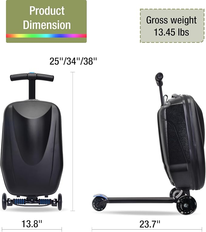 20" Scooter Suitcase for Kids, 2-in-1 Ride On Luggage - Image 6