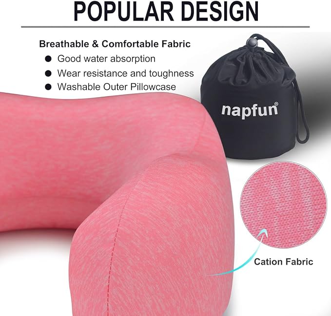 napfun Neck Pillow for Traveling, Upgraded Travel Neck Pillow for Airplane 100% - Image 3
