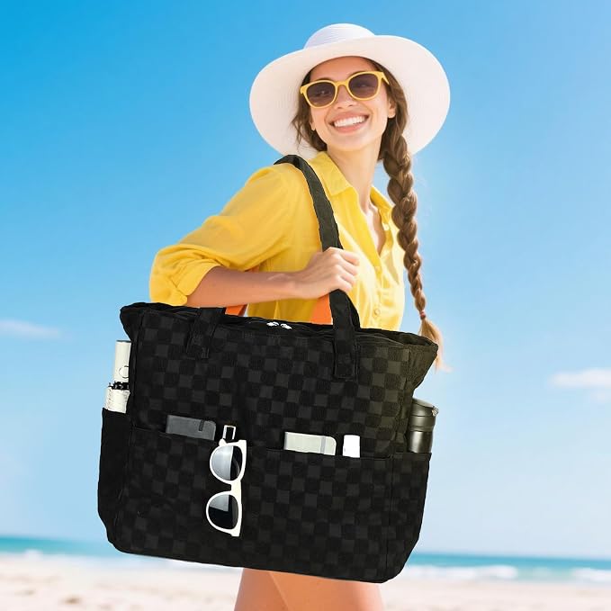 LEDAOU Large Beach Tote Bag Women Waterproof Sandproof Zipper Beach Tote Bag - Image 2