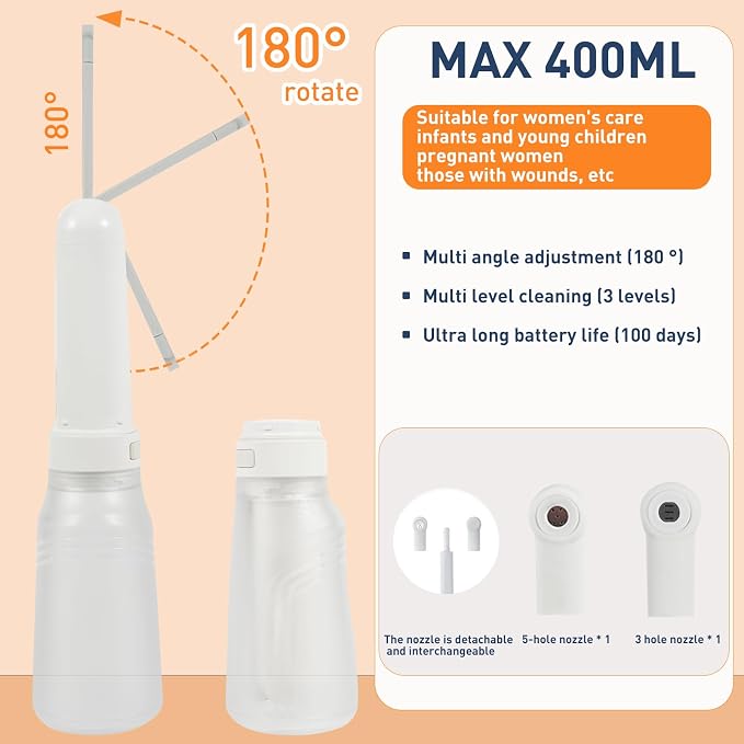 Portable Bidet, Electric Rechargeable Women's Perineal Bottle, 400ml Water Tank - Image 2