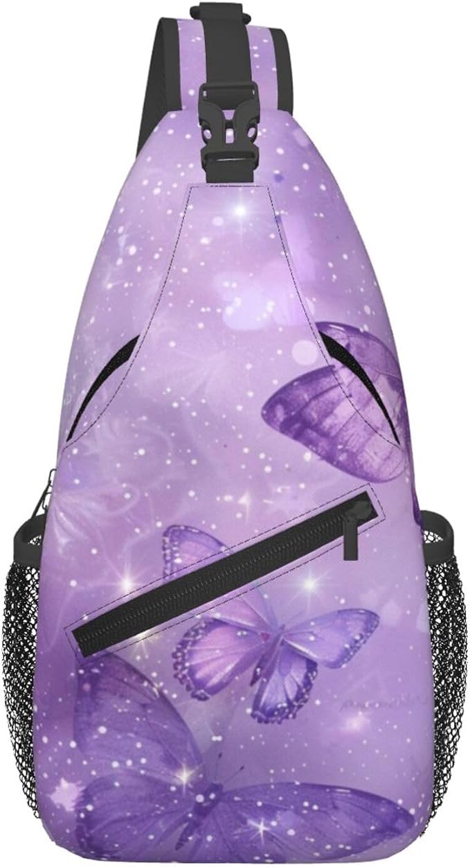 SUPLUCHOM Sling Bag Butterfly Purple Pastel Hiking Daypack Crossbody Shoulder - Image 2