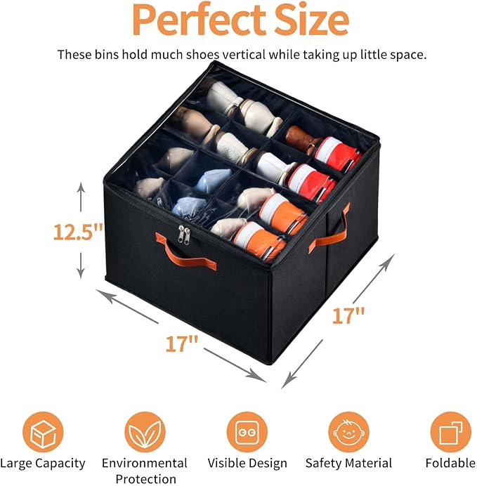 2 Pack Shoe Organizer for Closet, Fits up to 32 Pairs, Adjustable Dividers for - Image 2