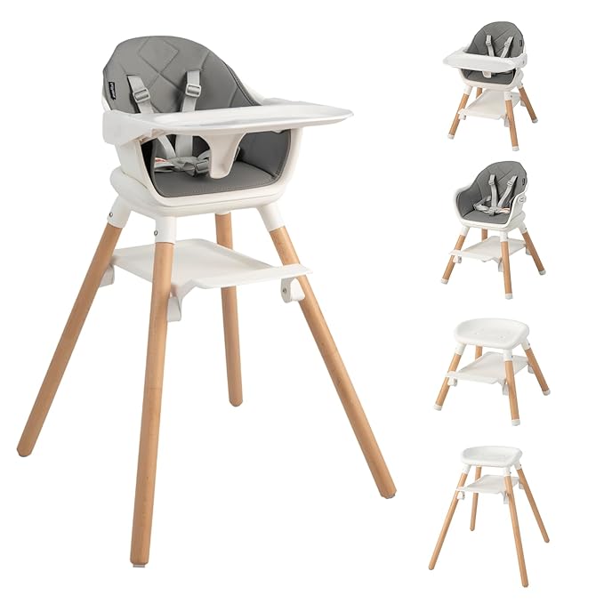 HONEY JOY Baby High Chair, 6 In 1 Convertible Wooden Highchair by HONEYJOY
