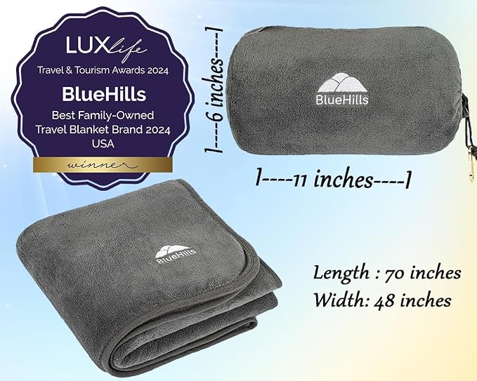 BlueHills Travel Blanket Pillow Rolled Premium Soft Plush Airplane Throw - Image 3