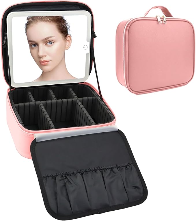 Travel Makeup Bag with LED Mirror Travel Makeup Organizer with 3 Lighted by Unknown