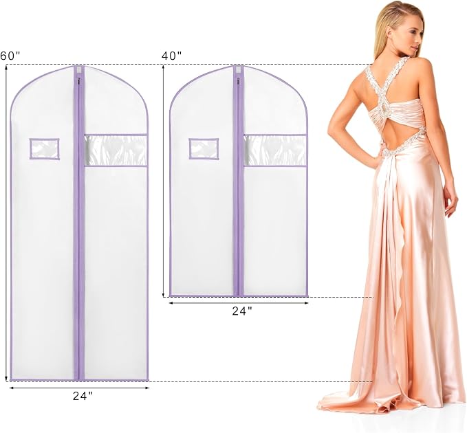 Syeeiex 60'' Garment Bags for Hanging Clothes, Dress Garment Bags for Gowns - Image 7