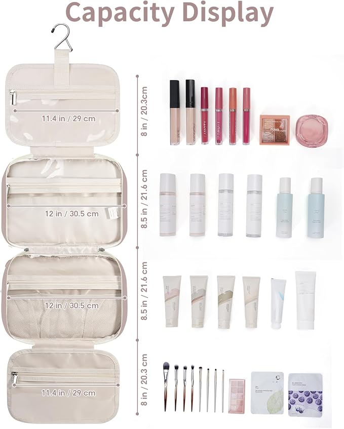 Travel Toiletry Bag for Women Large Hanging Makeup Bag Organizer Toiletries Bag - Image 5