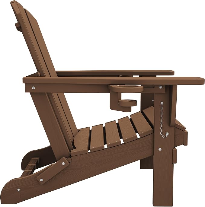 SERWALL Folding Adirondack Chair, Dual Cup Holders & All-Weather HDPE, - Image 5