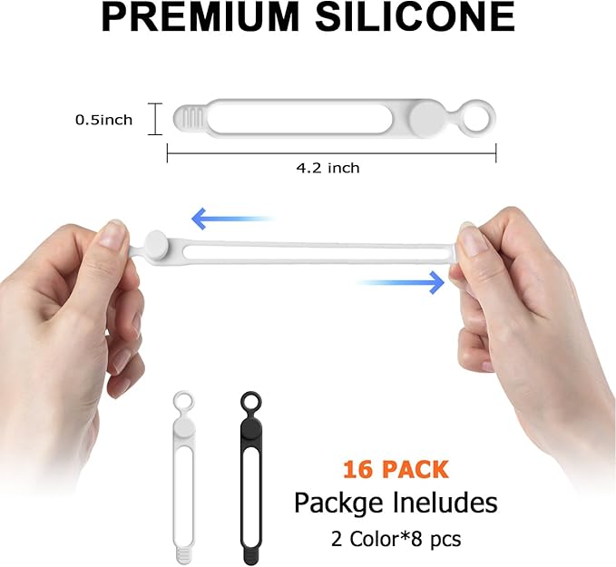 Nearockle 16Pcs 4.2" Silicone Cable Ties Cord Organizer - Image 2