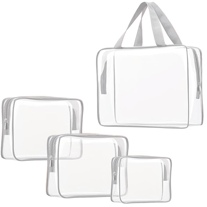 4Pcs Crystal Clear PVC Travel Toiletry Bag Kit by ROYBENS