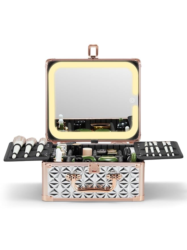 Qislee Makeup Box with A Detachable Lighted Mirror, Waterproof Travel Train Case by Qislee