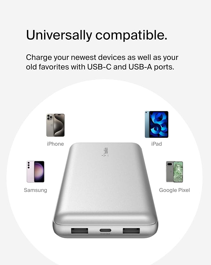 Belkin Portable Charger, USB-C Power Bank 20000 mAh w/ 1xUSB-C Port & 2xUSB-A - Image 8