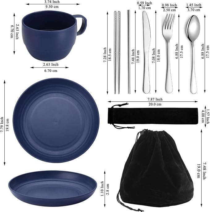 Camping Essentials Set, HOMQUEN Camping Plates and Bowls Set, Coffee Mug - Image 2