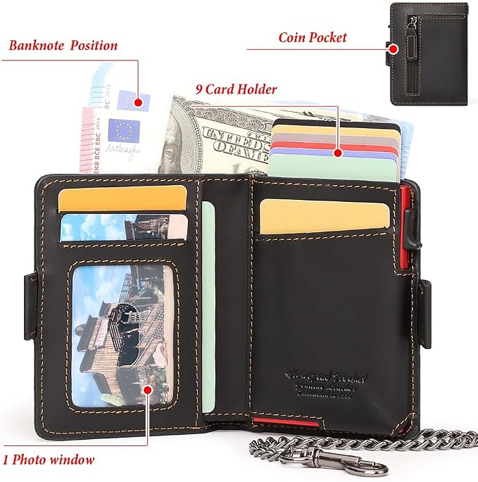 Mens Wallet Card Holder: Pop Up Aluminum Case, Genuine Leather, RFID Blocking - Image 5