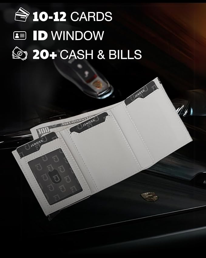 Jenoss Smart Wallet For Men: Full Grain Leather, Handcrafted, Slide Metal Pop - Image 7