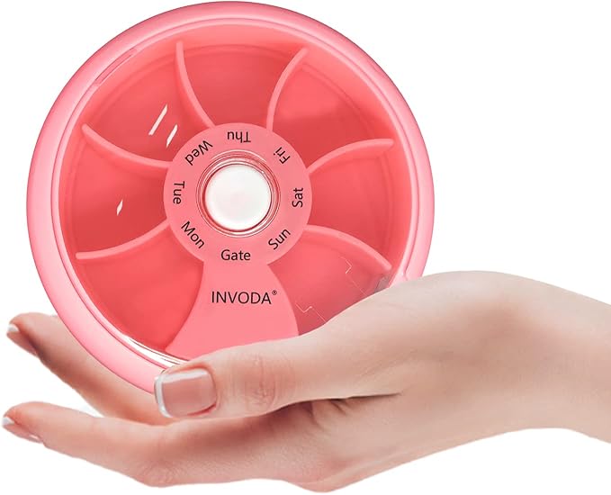 INVODA Weekly Pill Organizer 7 Compartment Rotating Pill Box - Image 3