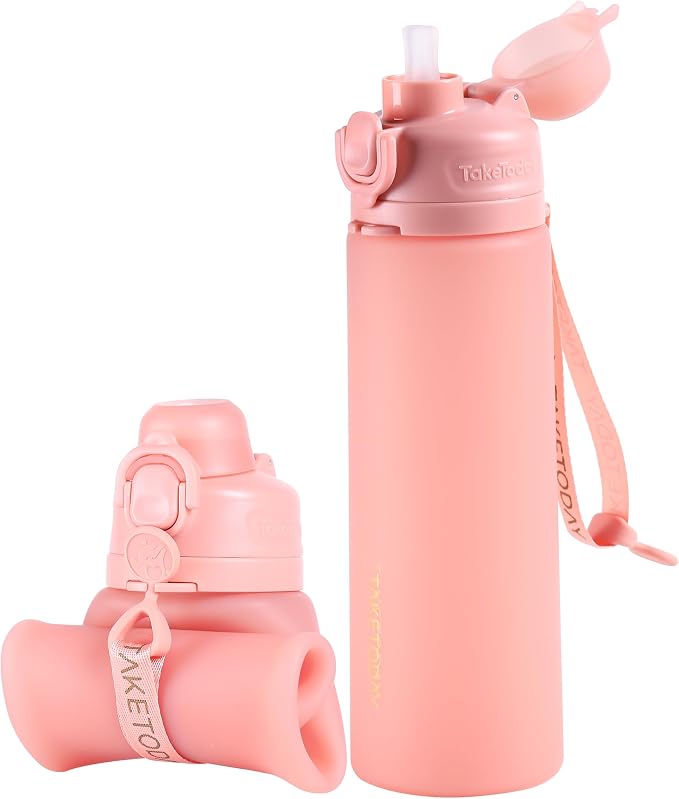 TakeToday Collapsible Water Bottles 20oz, Leak Proof, Foldable Silicone Travel by TAKETODAY