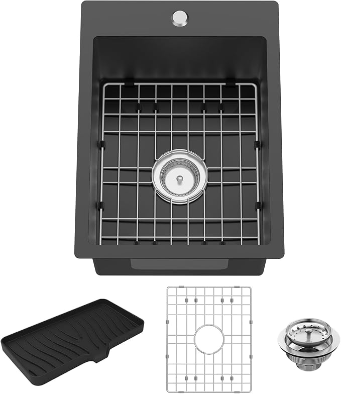 Small Black Kitchen Sink, 15x20 Inch Stainless Steel Drop In Toprmount by FAUENPEEY
