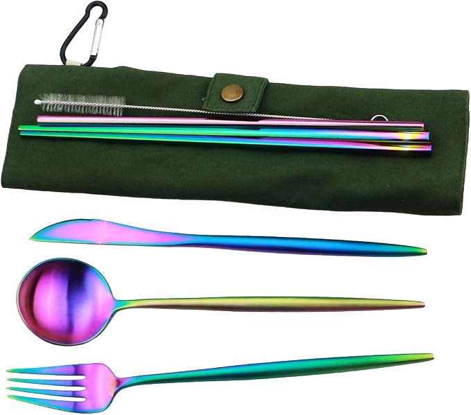 Gugrida Reusable Travel Utensils, 7 Piece Portable 304 Stainless Steel - Image 2