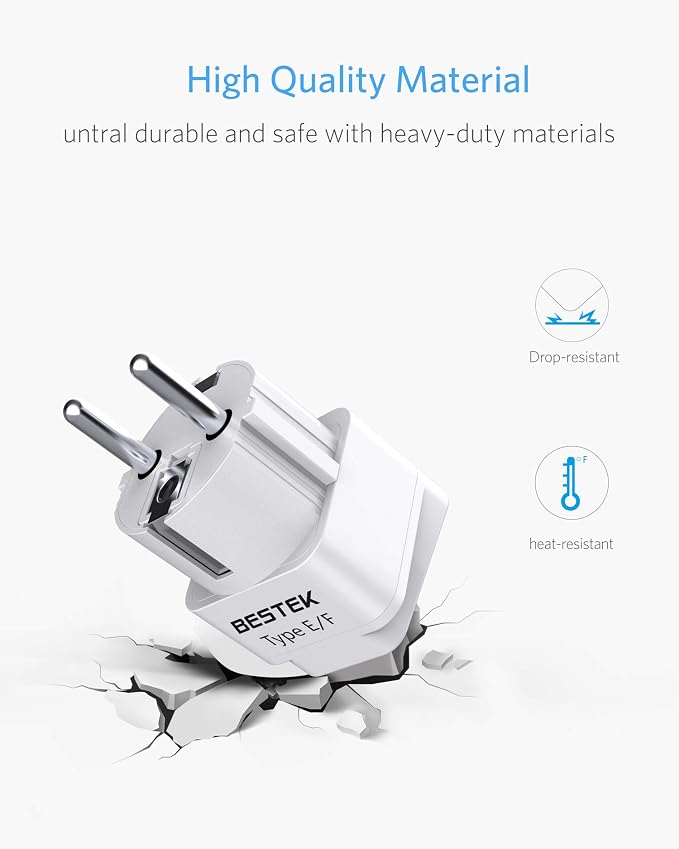 BESTEK Europe Travel Plug Adapter, Grounded Universal Type E/F Plug Adapter EU - Image 5